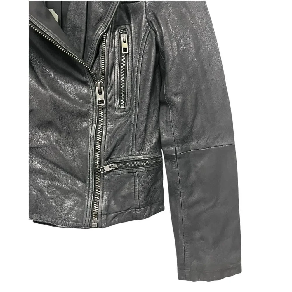 NWT ALL‎ SAINTS | Black Cargo Distressed Leather Biker Jacket XS 2
